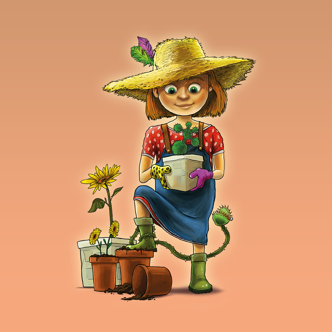 Flicka som håller i en kruka